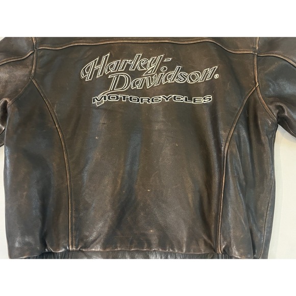 Vintage Harley Davidson Leather Motorcycle Jacket Distressed Coat‎ Brown L - Picture 16 of 16